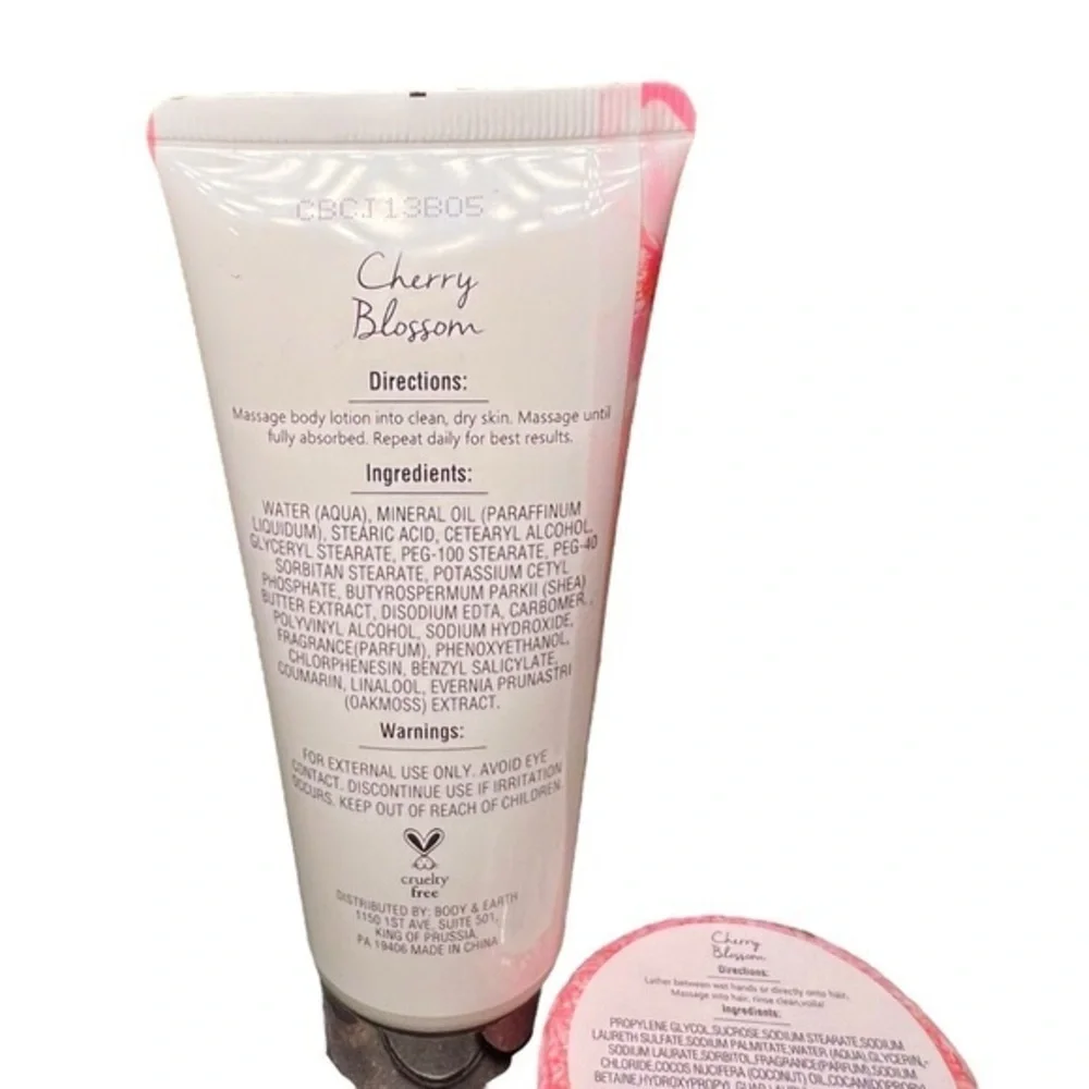 NEW Body & Earth CHERRY BLOSSOM &‎ JASMINE Body Lotion + Shampoo Bar GIFT
